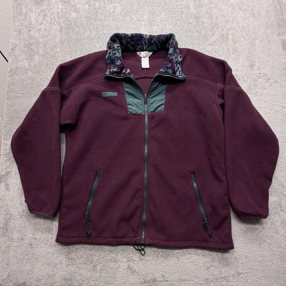 Vintage Columbia Fleece Jacket Mens XL Purple Full Zip Pattern Collar 90s